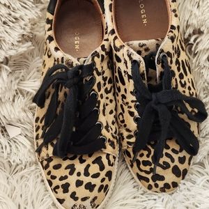 Halogen calf hair platform sneakers, size 6